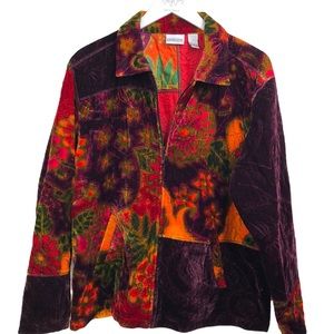 Chicos silk abstract soft zip up long sleeve jacket